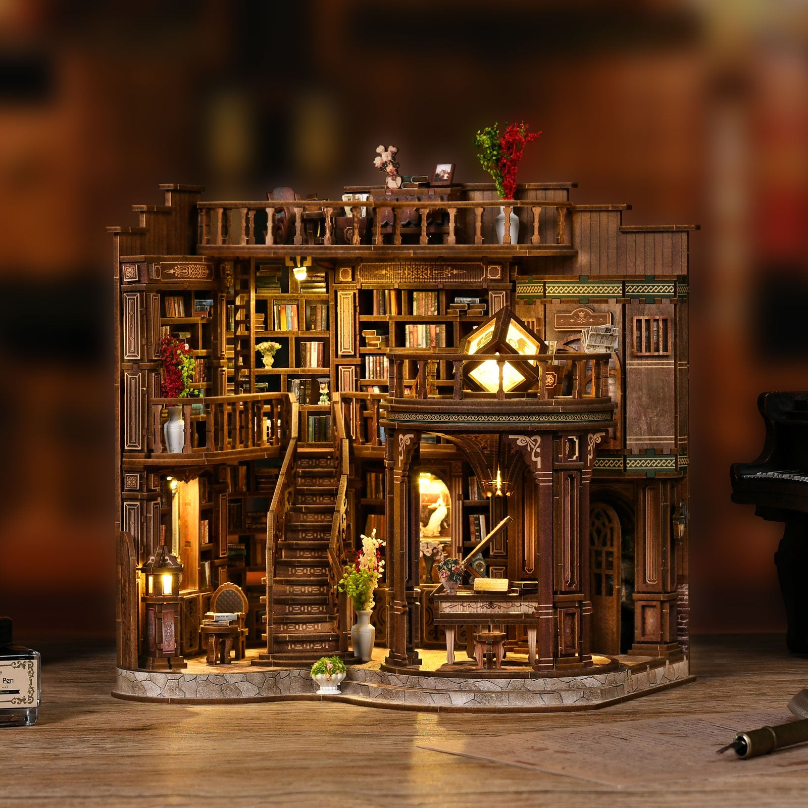 The Dreamy Book Hall vintage library DIY book nook kit with sensor LED lights
