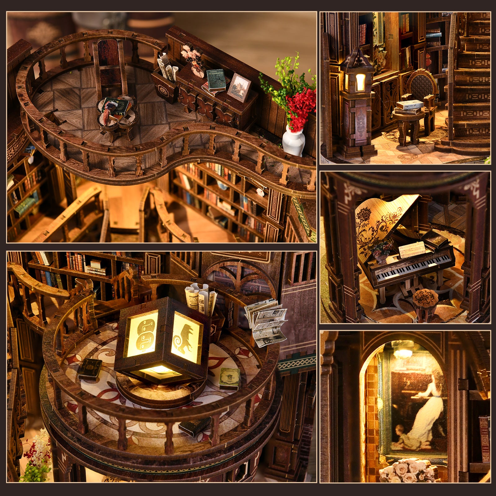 The Dreamy Book Hall vintage library DIY book nook kit with sensor LED lights